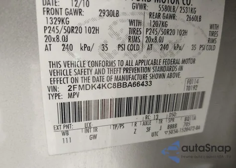 2011 Ford Edge Limited z USA, uszkodzony, nr VIN 2FMDK4KC8BBA66433